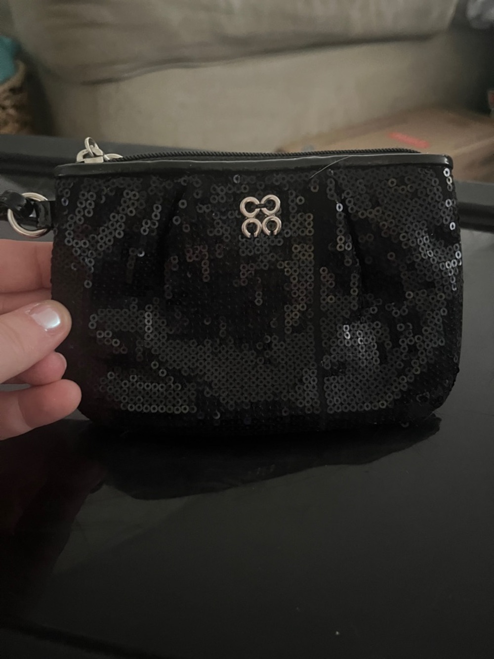 Coach Black Sequin Wristlet Pouch